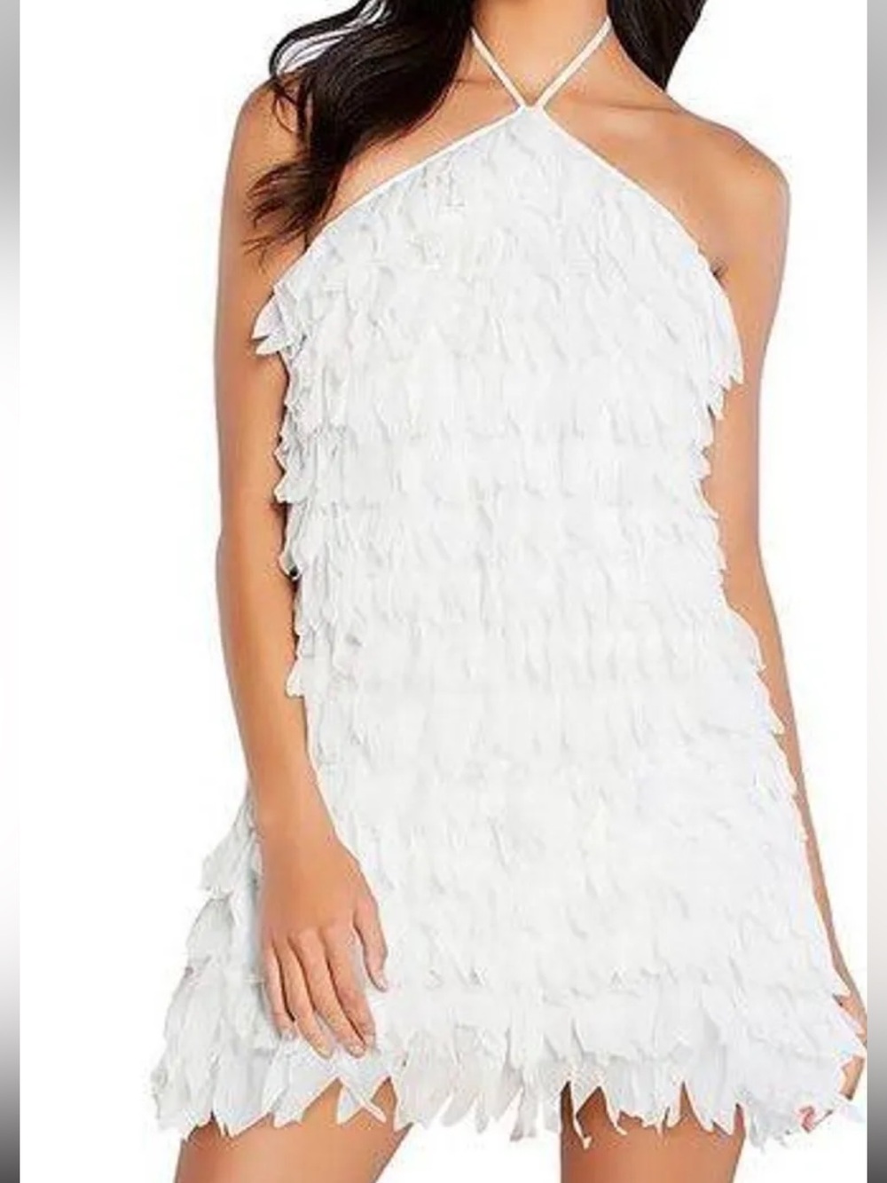 Aidan Mattox White Fringe Mini Dress